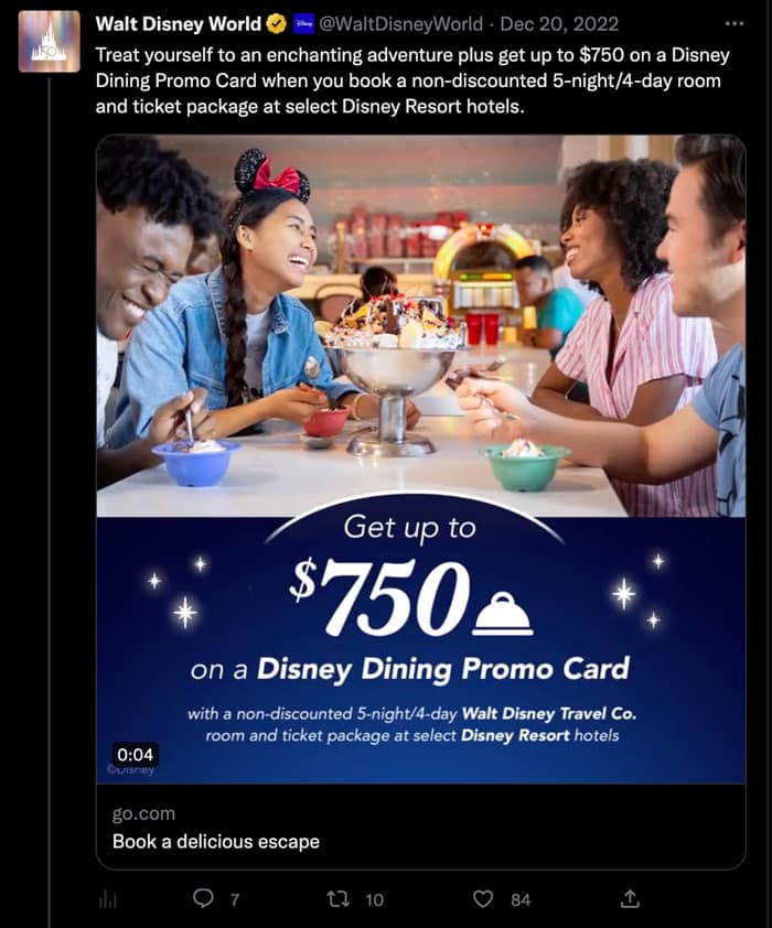 disney world free dining gift card 750 dollars